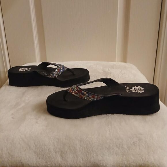 Yellow Box Scalia Y2K Style platform flip flops rhinestone straps wedge heel 7 - Picture 4 of 7